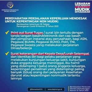 Non Mudik Diperbolehkan Melitas Dengan Persyaratan