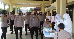 Puluhan Personil Polres Banyuasin Jalani Tes Swab Antigen