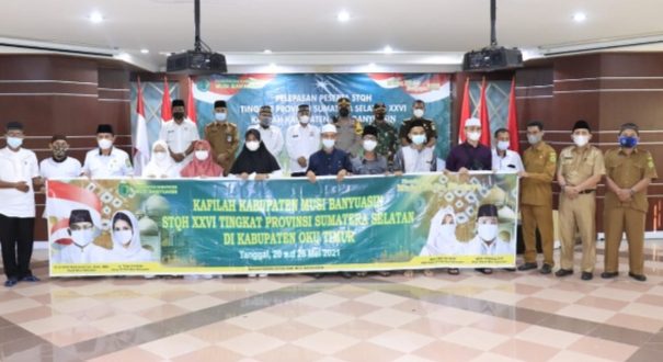 Sekretaris Daerah (Sekda) Muba, Drs. H. Apriyadi, M.Si., melepas para Kafilah Seleksi Tilawatil Qur’an Hadist (STQH) Kabupaten Muba yang akan mengikuti STQH ke 26 tingkat Sumatera Selatan (Sumsel) tahun 2021 di Kabupaten OKU Timur.