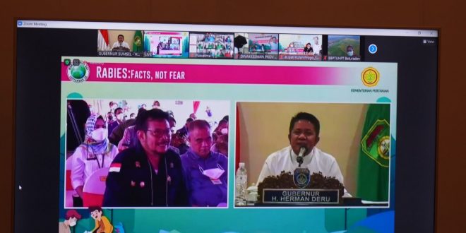Peringati Hari Rabies Sedunia, Gubernur Herman Deru Dialog Interaktif Bersama Mentan RI. (Foto : Humas Prov. Sumsel)