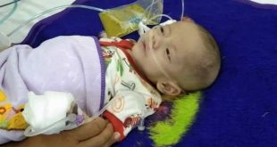 Zacky Rafaasaa (3 bulan) putra dari Alan Budi Kusuma dan Santi Dahlia Warga Kecamatan Betung Kabupaten Banyuasin yang menderita Intususepti atau Usus Terlipat. (foto : SMSI Banyuasin)
