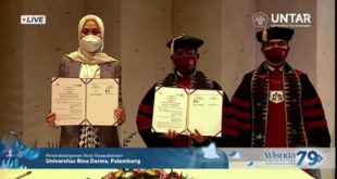 Rektor Universitas Bina Darma dan Universitas Tarumanagara saat penandatanganan MoU. (foto : Humas Universitas Bina Darma)