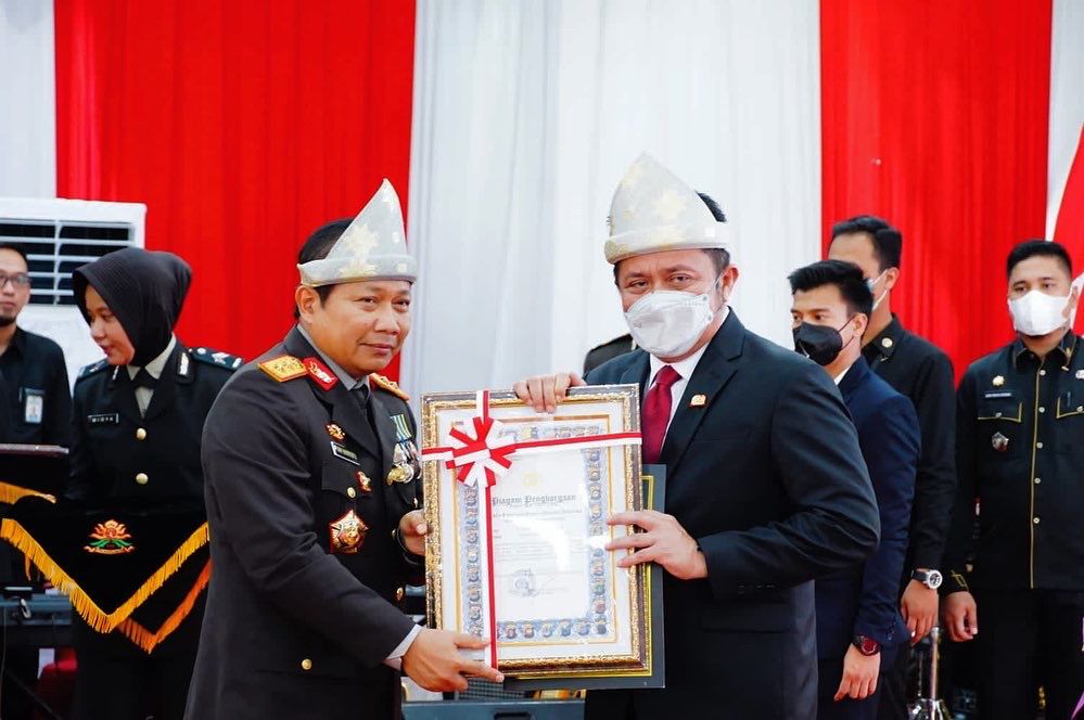 H. Herman Deru pada acara tasyakuran HUT Bhayangkara ke-76 tahun 2022 di Griya Agung Palembang, pada hari Selasa (5/7) siang. (Foto : Humas Prov. Sumsel)