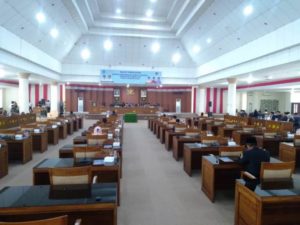 Suasana Rapat Paripurna IX DPRD Kabupaten Ogan Ilir dengan agenda Penyampaian Laporan Pertanggungjawaban APBD Tahun Anggaran 2021. (foto : musinews.id/irvan)