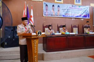 H Musni Wijaya SSos MSi sekaligus sebagai Ketua Kwartir Cabang Gerakan Pramuka Kabupaten Muba melantik Ketua dan Pengurus Pusat Pendidikan dan Pelatihan Cabang (Pusdiklatcab) “Mantri Melayu” Kwartir Cabang Gerakan Pramuka Muba Masa Bakti 2022 – 2027, bertempat di Kantor Kwartir Cabang Pramuka Muba, Jumat (30/9/2022). (Foto : Humas Pemkab Muba)