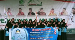 santri asal Pondok Pesantren (Ponpes) Darul Qur’an At Tibyan Islamic Boarding School yang berada di Kecamatan Mariana, Kabupaten Banyuasin, Provinsi Sumatera Selatan (Sumsel), mengikuti kegiatan Perkemahan Pesantren Nasional (Perpenas) IV Majelis Pesantren dan Ma’had Da’wah Indonesia (MAPADI) Tahun 2022 di Bumi Perkemahan Cibubur, Jakarta.