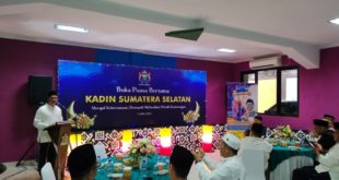 Affandi Udji saat sambutan di acara Buka Bersama Pengurus Kadin Sumsel di Royal Islamic School Jalan Merdeka Palembang, Jumat (7/04/2023).