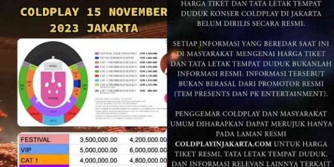Info Update Tiket Coldplay dan Harga Tata Letak Tempat Duduk Konser di Jakarta 15 November 2023 (Tangkapan Layar Tiktok @urfavoritesboyy dan IG PKEntertainment.id)
