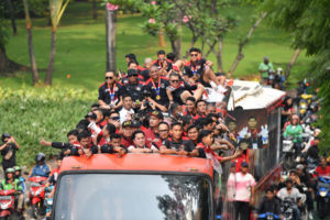 perayaan kemenangan Timnas U-22 di Gelora Bung Karno (GBK), Jakarta, Jumat (19/5/2023).