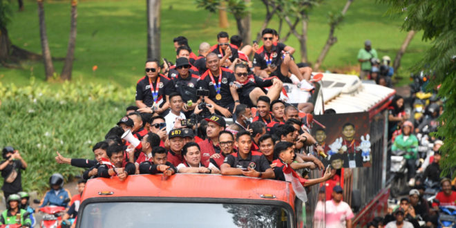 perayaan kemenangan Timnas U-22 di Gelora Bung Karno (GBK), Jakarta, Jumat (19/5/2023).