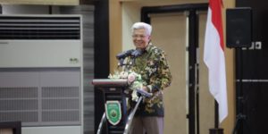 Wagub Mawardi Yahya saat  memberikan sambutan pada  pengukuhan pengurus FORWIDA  Sumsel periode 2023-2027 yang dipusatkan   di Audotorium Bina Praja  Pemprov Sumsel, Jumat (5/5) pagi.