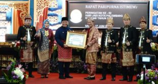 Hari jadi Kota Palembang ke- 1340 Tahun 2023 dengan Tema Ekonomi Tumbuh Berkelanjutan, Masyarakat Madani Sejahtera di Kantor DPRD Kota Palembang, Sabtu (17/6/2023).