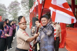 Pelepasan Tim Kesenian Provinsi Sumatera Selatan dalam rangka Peringatan HUT Ke-78 Republik Indonesia bertempat di Griya Agung Palembang, Sabtu (12/8/2023).