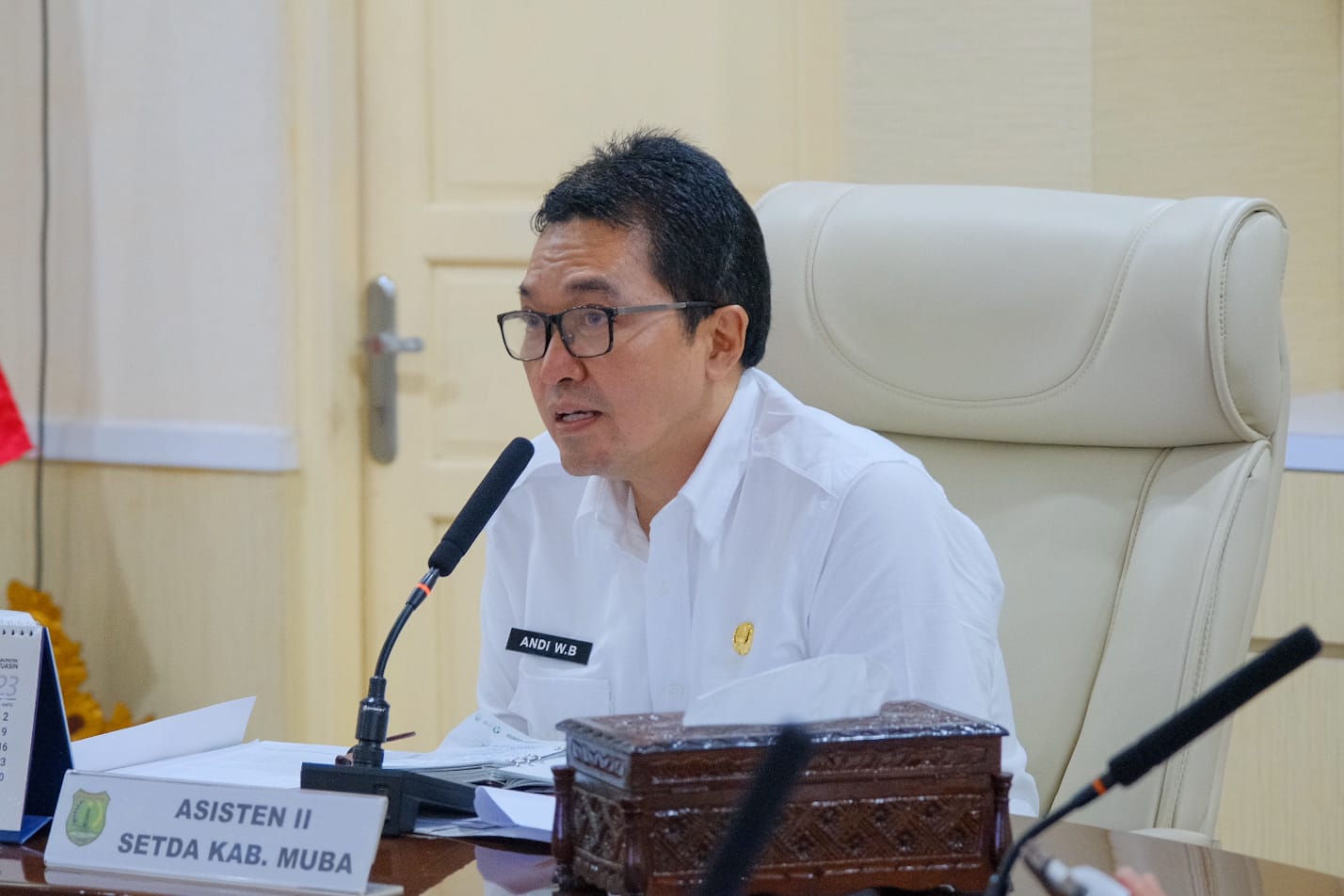 Pemkab Musi Banyuasin melalui Dinas Perkebunan Muba mengelar rapat pembahasan rencana aksi daerah kelapa sawit berkelanjutan (RAD KSB), Rabu (16/08/2023) di ruang rapat Serasan Sekate.