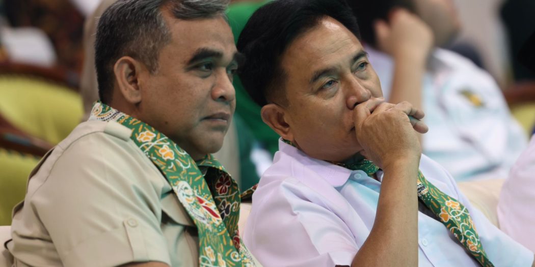 Sekretaris Jenderal (Sekjen) Partai Gerakan Indonesia Raya (Gerindra), Ahmad Muzani, menghadiri konsolidasi serta deklarasi dukungan dari Partai Bulan Bintang (PBB) kepada Prabowo Subianto di DBL Arena, Surabaya, Jawa Timur, pada hari Minggu tanggal 3 September 2023. (foto : SMSI Sumsel)