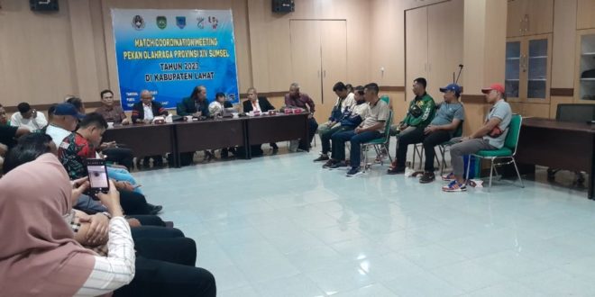 Match Coordinating Meeting (MCM) Pekan Olahraga Provinsi (PORPROV) XIV Provinsi Sumatera Selatan (Sumsel) untuk Cabang Olahraga (Cabor) sepak Bola, digelar pada hari Rabu malam tanggal 13 September 2023 Di Gedung Dinas Perumahan, Kawasan Pemukiman, dan Pertanahan Kabupaten Lahat.