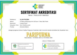 Unit Pelaksana Teknis (UPT) Puskesmas Ulak Paceh mendapatkan Akreditasi Tingkat Paripurna dari Kementerian Kesehatan Republik Indonesia. (foto : Humas Pemkab Muba)