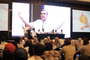 Sekretaris Jenderal (Sekjen) Partai Gerakan Indonesia Raya (Gerindra), Ahmad Muzani, menghadiri konsolidasi akbar kader Gerindra Banyuwangi, Situbondo, dan Bondowoso, pada hari Kamis malam tanggal 5 Oktober 2023 di Banyuwangi, Jawa Timur.