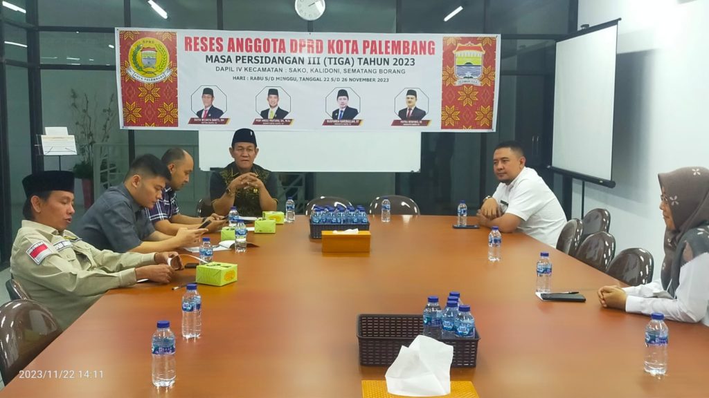 Anggota Dewan Perwakilan Rakyat Kota Palembang yang berasal dari Daerah Pemilihan Kecamatan Sako, Kalidoni, dan Sematang Borang, menggelar Reses pada Masa Persidangan III Tahun 2023 pada hari Kamis tanggal 23 November 2023.