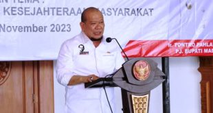 Ketua DPD RI AA LaNyalla Mahmud Mattalitti saat hadir di acara "Sarasehan dan Serap Aspirasi Masyarakat Asosiasi Kepala Desa Kabupaten Madiun" bertajuk "Otonomi Desa untuk Mewujudkan Kesejahteraan Rakyat", Rabu (22/11/2023), di Kantor Bupati Madiun. (foto : dpd.go.id)
