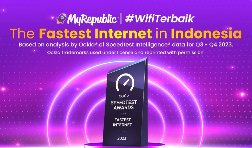 MyRepublic telah dinobatkan sebagai penyedia Internet Tercepat di Indonesia untuk kuartal ketiga dan keempat tahun 2023, yang diberikan oleh Speedtest Awards™ oleh Ookla®