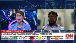 Wakil Ketua Komite I DPD RI, Dr. Filep Wamafma, saat wawancaea eksklusif bersama CNN Indonesia, Selasa (5/3/2024).