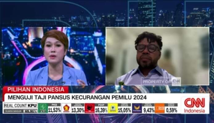 Wakil Ketua Komite I DPD RI, Dr. Filep Wamafma, saat wawancaea eksklusif bersama CNN Indonesia, Selasa (5/3/2024).