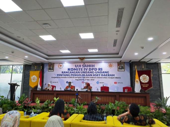 Komite IV Dewan Perwakilan Daerah (DPD) Republik Indonesia (RI) menggelar Uji Sahih Naskah Akademik dan Rancangan Undang-Undang tentang Pengelolaan Aset Daerah di Kampus Universitas Gadjah Mada (UGM), hari Senin tanggal 27 Mei 2024.