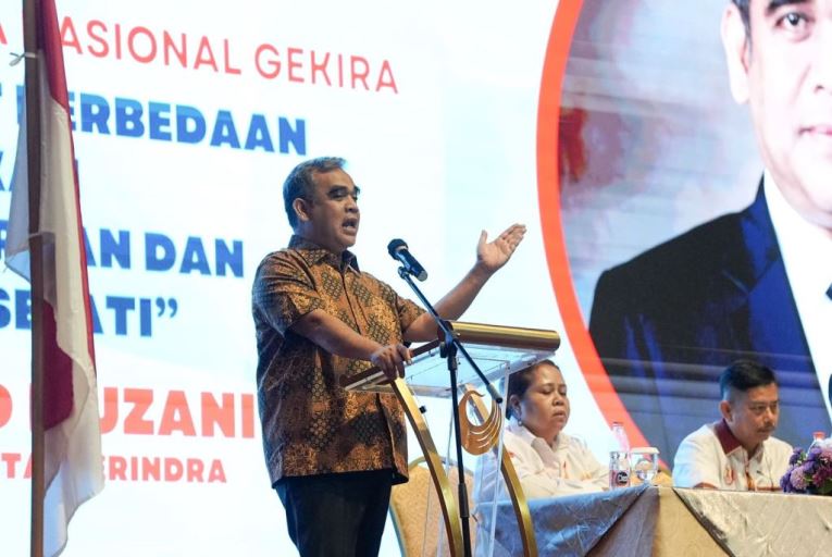 Sekretaris Jenderal (Sekjen) Partai Gerakan Indonesia Raya (Gerindra), Ahmad Muzani, hadir dalam acara Rapat Kerja Nasional (Rakernas) Gerakan Kristiani Indonesia Raya (GEKIRA) di Hotel Bidakara, pada hari Sabtu tanggal 3 Agustus 2024. (Musi NEws / SMSI)