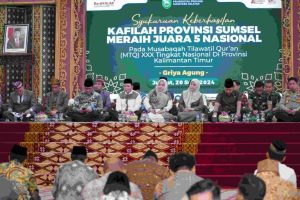 Syukuran Keberhasilan Kafilah Provinsi Sumsel Meraih Juara 5 Nasional bertempat di Griya Agung Palembang, Jumat (20/9/2024).
