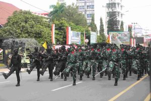 Elen Setiadi, SH. M.S.E menghadiri upacara parade, defile dan syukuran HUT ke-79 Tentara Nasional Indonesia (TNI) tahun 2024 di Kodam II/ Sriwijaya, Sabtu (5/10/2024) pagi.