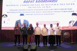 Sekretaris Daerah Sumsel hadiri sekaligus membuka rapat koordinasi Komwil Forsesdasi Sumatera Selatan dengan tema "Peran Sekretaris Daerah Dalam Implementasi Netralitas ASN Pada Pemilihan Umum Kepala Daerah".Palembang, Selasa (29/10/2024).