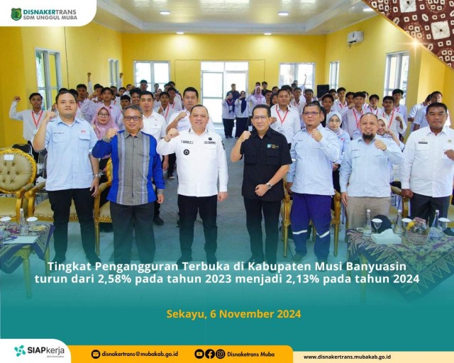 5 November 2024 – Kabupaten Musi Banyuasin mencatat prestasi luar biasa dengan penurunan signifikan dalam Tingkat Pengangguran Terbuka (TPT) pada tahun 2024.