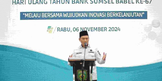 Pj. Gubernur Sumsel menghadiri acara Tasyakuran dalam rangka Peringatan HUT Bank Sumsel Babel ke 67 Tahun 2024, di Masjid Babussallam Sabil Barakah Kantor Pusat Bank Sumsel Babel Jakabaring Palembang, Rabu (06/11/2024).