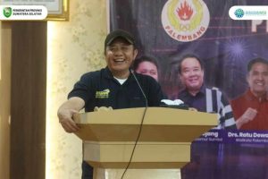 H Herman Deru saat menghadiri pelantikan PTMSI Kota Palembang Periode 2024 - 2028 di Hotel Swarna Dwipa Palembang, Jumat (18/04/2025).
