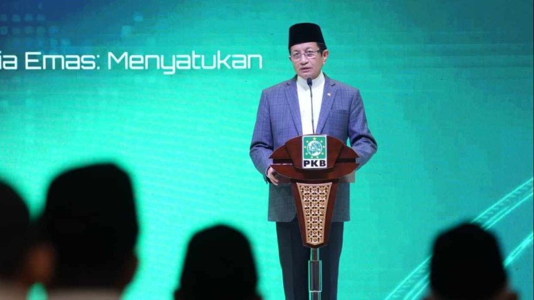 Menag Nasaruddin Umar menjadi pembicara pada Konferensi Internasional Transformasi Pesantren yang digelar oleh Partai Kebangkitan Bangsa (PKB) di Jakarta, Selasa (24/6/2025).