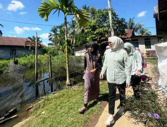 Hj. Eva Susanti, S.E., M.M., melakukan kunjungan lapangan ke lokasi budidaya ikan lele milik warga di Kelurahan Karya Baru, Kecamatan Alang-Alang Lebar, Kota Palembang.