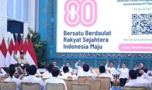 Presiden Republik Indonesia, Prabowo Subianto secara resmi meluncurkan logo dan tema Hari Ulang Tahun (HUT) ke-80 Kemerdekaan Republik Indonesia yang digelar di Istana Negara, Jakarta, pada Rabu, 23 Juli 2025. Foto: BPMI Setpres/Kris