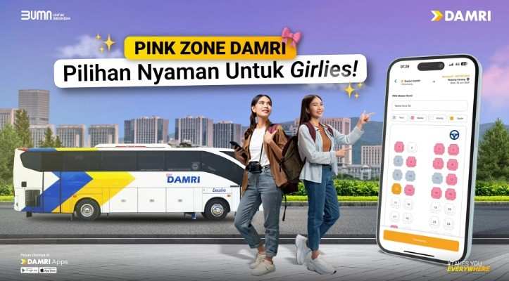 Fitur Pink Zone hadir di DAMRI Apps, memungkinkan penumpang perempuan untuk memilih kursi yang bersebelahan dengan sesama perempuan. (Dok. DAMRI)