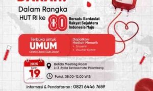 Ayola Sentosa Hotel Palembang bekerja sama dengan Palang Merah Indonesia (PMI) akan menyelenggarakan kegiatan donor darah.