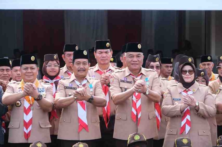 Peringatan Hari Pramuka ke-64 Tahun 2025 Tingkat Kwartir Cabang Gerakan Pramuka Musi Banyuasin, di Halaman Pendopoan Griya Bumi Serasan Sekate, Kamis (11/9/2025).
