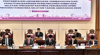 Rapat Paripurna XVIII DPRD Sumatera Selatan dengan agenda Penyampaian Laporan Hasil Pembahasan dan Penelitian Badan Anggaran Terhadap Raperda Perubahan APBD Tahun 2025, hari Rabu, tanggal 6 Agustus 2025.