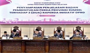 Dewan Perwakilan Rakyat Daerah (DPRD) Provinsi Sumatera Selatan (Sumsel) menggelar Rapat Paripurna ke-24 dengan agenda penyampaian penjelasan terhadap dua Rancangan Peraturan Daerah (Raperda) Inisiatif DPRD Sumsel.