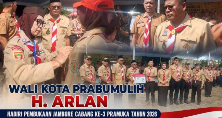 Wali Kota Prabumulih, Arlan, menghadiri sekaligus membuka secara resmi kegiatan Jambore Cabang ke-3 Kwartir Cabang Gerakan Pramuka Indonesia Kota Prabumulih Tahun 2026, Minggu (19 April 2026).