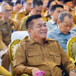 Bupati Muba H M Toha Tohet SH bersama jajaran camat saat menghadiri peluncuran Sensus Ekonomi 2026 di Griya Agung Palembang.(Dok: Pemkab Muba)