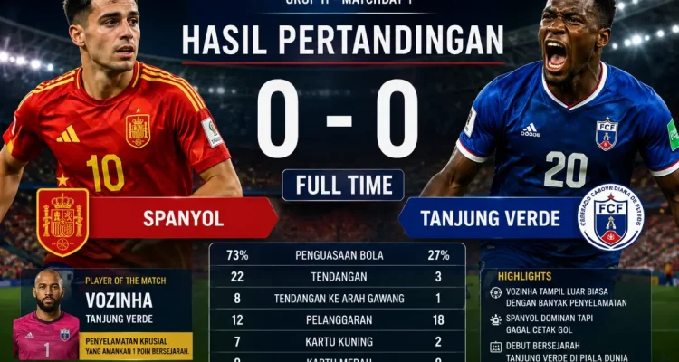 Aksi Kiper Vozinha dalam laga Spanyol vs Tanjung Verde Piala Dunia 2026