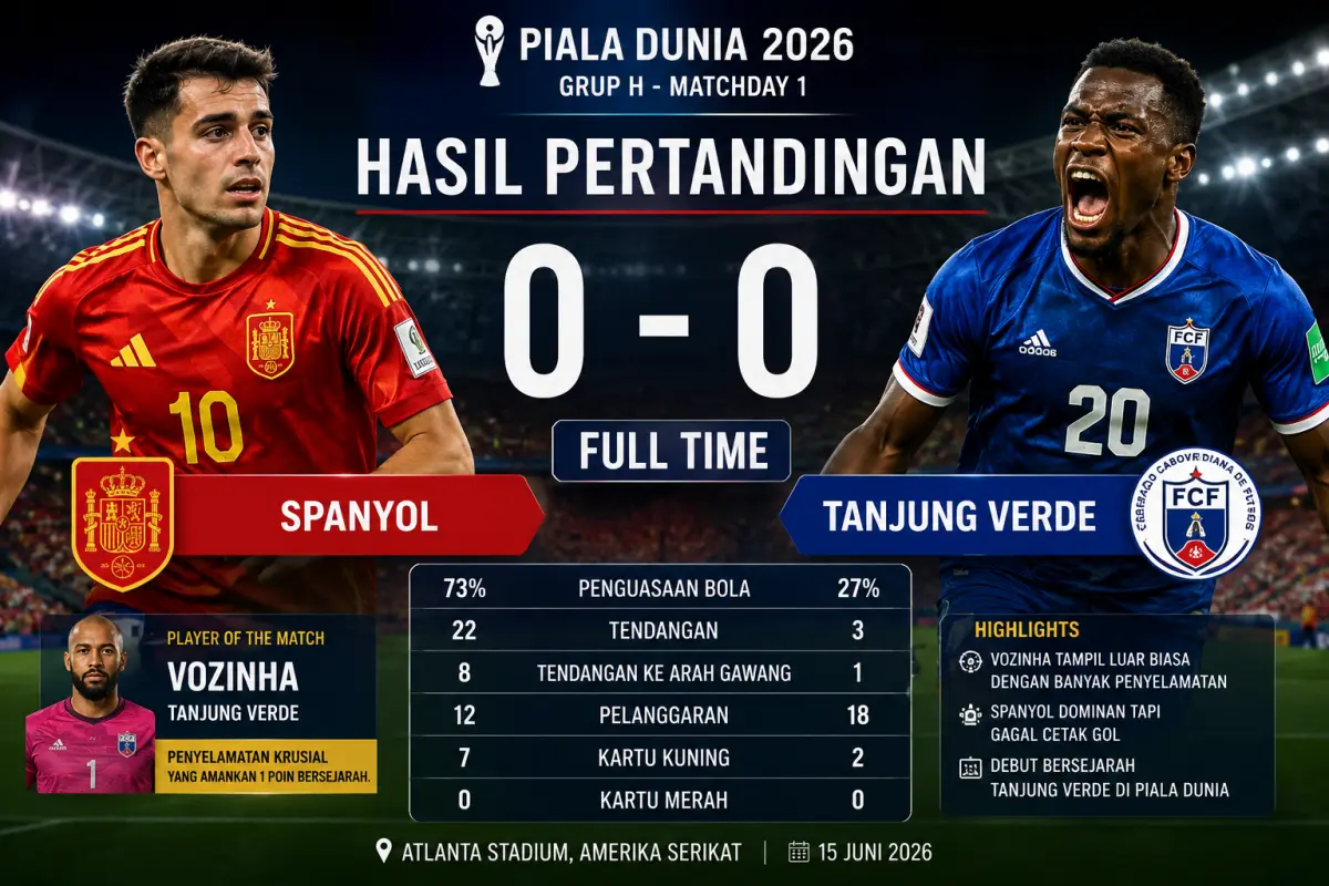 Aksi Kiper Vozinha dalam laga Spanyol vs Tanjung Verde Piala Dunia 2026