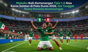 Luis Romo merayakan gol kemenangan Meksiko atas Korea Selatan pada laga Grup A Piala Dunia 2026