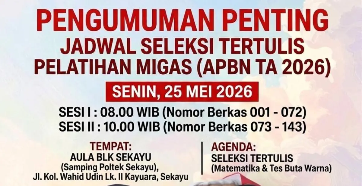 Peserta Pelatihan Migas Muba 2026 mengikuti proses seleksi administrasi menuju PPSDM Migas Cepu.