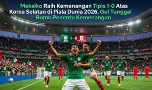 Luis Romo merayakan gol kemenangan Meksiko atas Korea Selatan pada laga Grup A Piala Dunia 2026